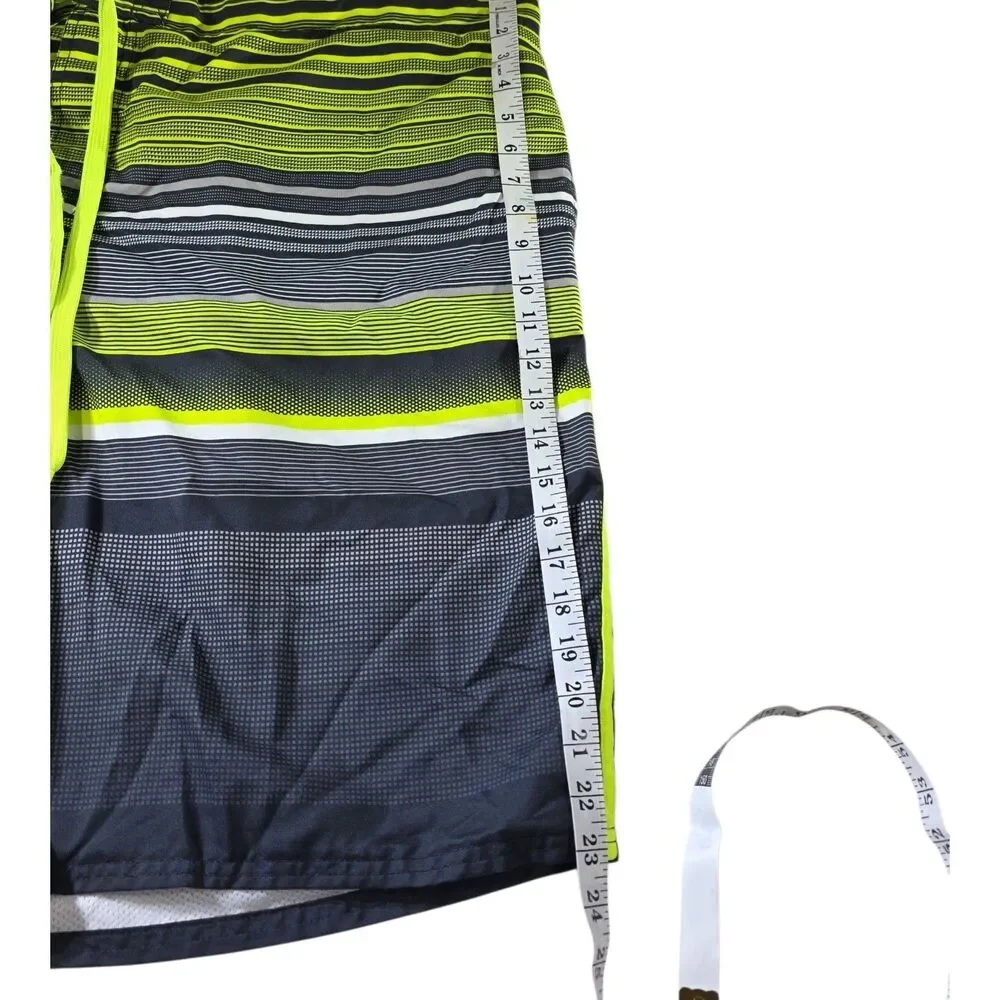 OP Ocean Pacific Mens Big Tall Board Shorts 3XL Neon Stripe Lined Trunks EUC